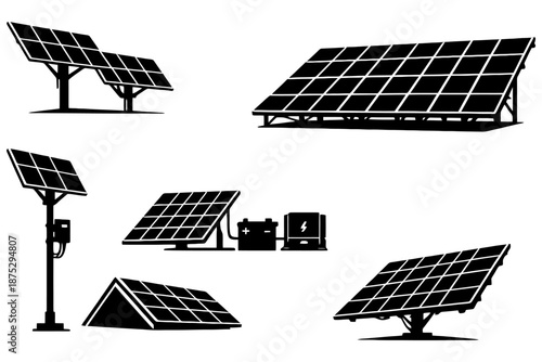 Solar Panel Energy System Set Vector illustration.