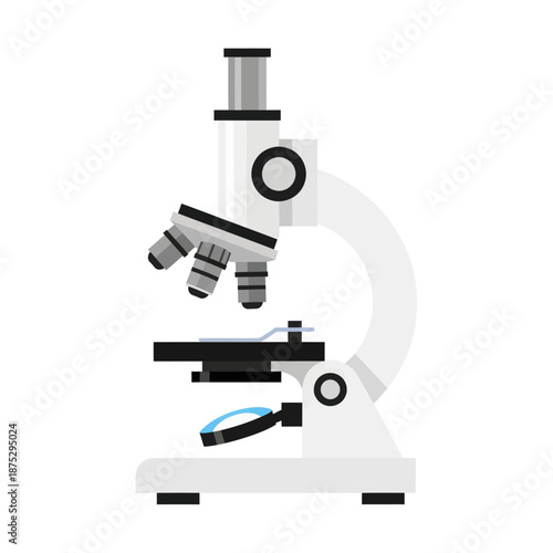 Modern scientific microscope on a white background, laboratory equipment for research and analysis