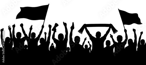 Football Fans Cheering Crowd Silhouette Vector illustration.