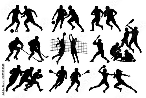 Silhouettes of athletes engaged in various sports activities.
