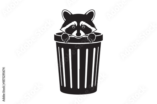 Raccoon hiding in trash can vector illustration for wildlife vector art