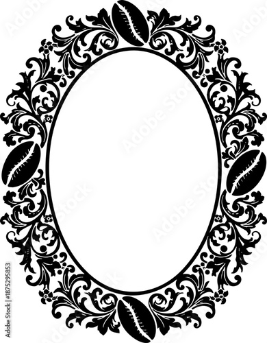 Ornate Oval Frame with Coffee Beans Vintage Vector Design