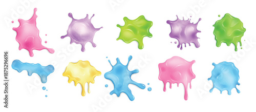 set of colorful liquid slime blots realistic sticky stains