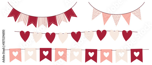 Valentine Party Set with Bunting Flags and Heart Garland Decoration