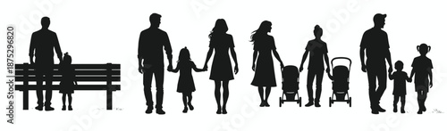 silhouettes of families depict diverse scenes with parents
