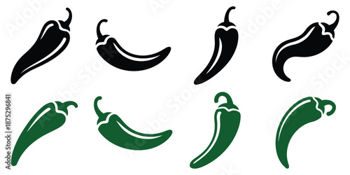 Fresh Hot Chili Pepper Flat Vector Illustration, Whole Spicy Red Pepper in Front View Isolated on White for Food Packaging, Recipe