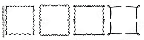 square hand drawn wavy frame set black curly ribbon border