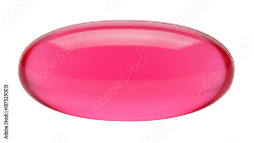 Bright pink capsule isolated PNG on transparent background, single translucent gel pill for medicine and healthcare concepts