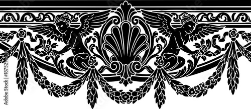 Detailed decorative border with cherubs, shell, and floral swags
