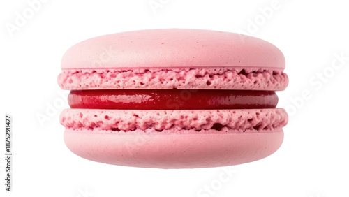 Obraz na plátně Pink raspberry macaron isolated PNG on transparent background, delicious French