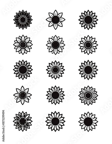 Various black and white sunflower designs