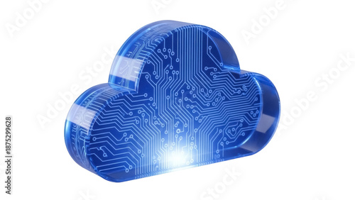 Blue cloud computing icon PNG isolated on transparent background, digital technology concept for data storage and network solutions