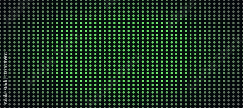 Green pixel LED screen illustration. LCD monitor dot texture, electronic diode grid, dark green video wall background, horizontal digital display template, vector tech backdrop for modern designs