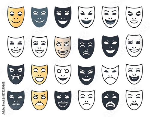 Various theatrical masks with different emotions (1)