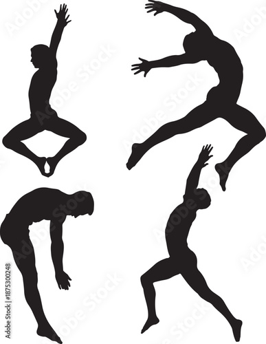 Gymnast represented only through silhouette shadow shape in different pose