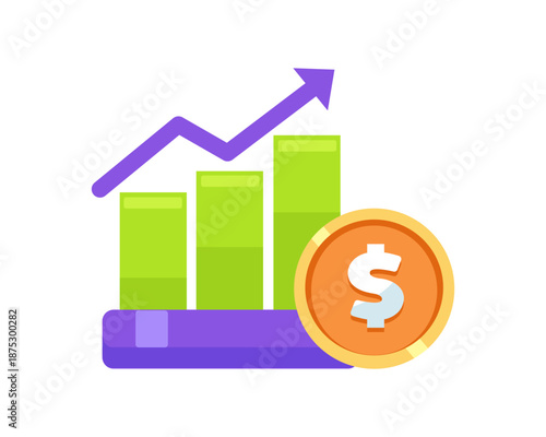 Vector image of income increase. Financial graph going up. Upward progress. Money traffic