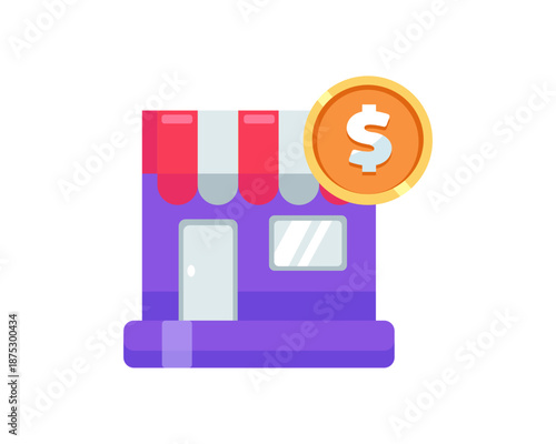 Vector image of a grocery store with a money icon. HD quality shop, market, online store, or marketplace icon.