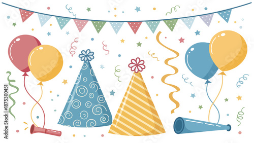 Vibrant party celebration with colorful balloons and decorations