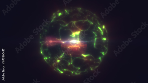Foto Abstract sphere glowing with green and orange plasma light, symbolizing energy f