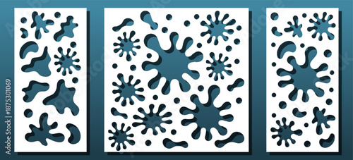 Laser cut panel, abstract pattern. CNC for cutting or engraving. Geometry blob ornaments. Home decor, room interior privacy screen divider. Vector illustration, isolated panel