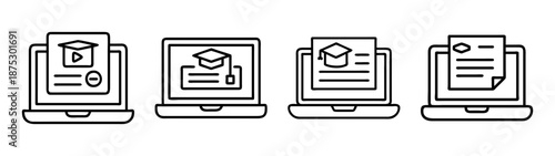 Online education mobile learning university course graduation degree certificate app vector icon