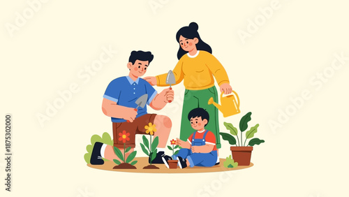 Family Gardening Together.