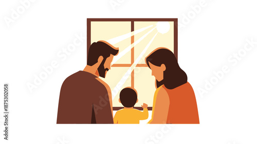 Family Looking Out Window.