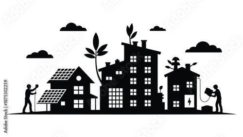 Eco friendly neighborhood with solar panels and sustainable living