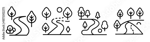 Vector illustration of winding roads through a forest landscape scenic route black and white design