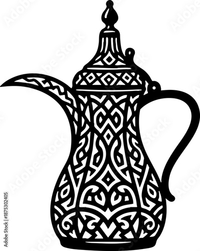 Traditional Arabic Dallah Coffee Pot Line Art Illustration