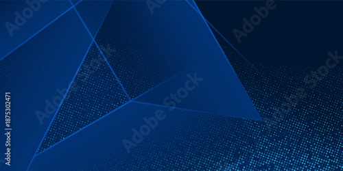 Abstract Blue Geometric Technology Background with Polygon Shapes and Digital Pixel Dots Pattern, Modern Futuristic Design for Business Presentation, Data Visualization, Website Banner and Corporate T