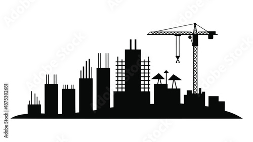 Modern cityscape with construction crane and buildings under development