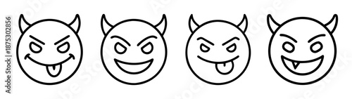 Devil face vector illustration set, halloween devil graphic design, evil demon character drawing