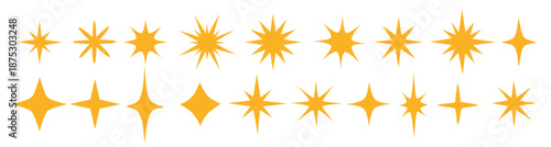  stars set abstract yellow sparkles twinkling stars