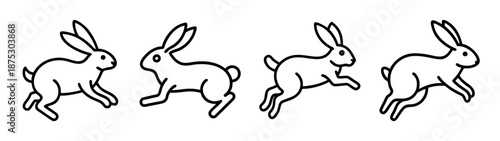 Illustration of running rabbits easter bunny drawing vector image spring animal wildlife pet art design, 