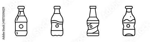 Vector outline drawing of assorted bottles for drinks like juice water and soda line art design element