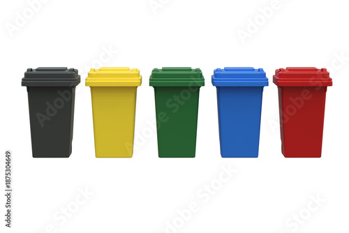 poubelles de tri sélectif de différentes couleurs pour le recyclage des déchets - rendu 3D