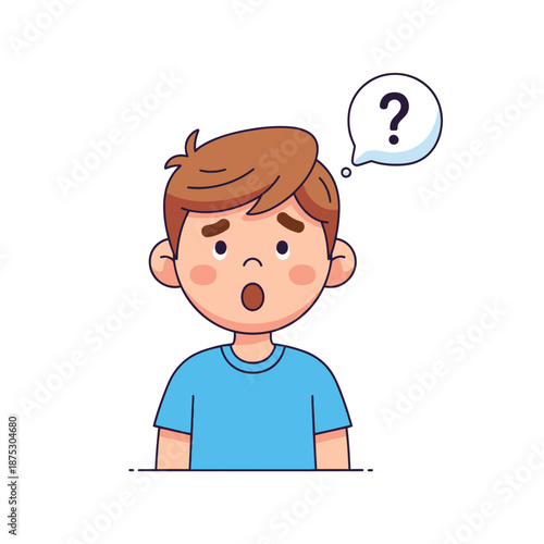 Confused Boy with Question Mark Thought Bubble - Cartoon Illustration