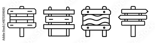 Illustration of vintage wooden signs with various designs for wayfinding and advertising purposes