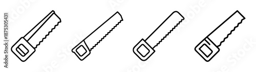 Hand saw vector illustration woodworking tools for cutting wood carpentry equipment outline icon set