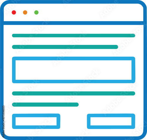 Minimalist vector line icon of a digital web form interface displaying input fields and submission buttons, symbolizing online registration, data collection, and user experience design.