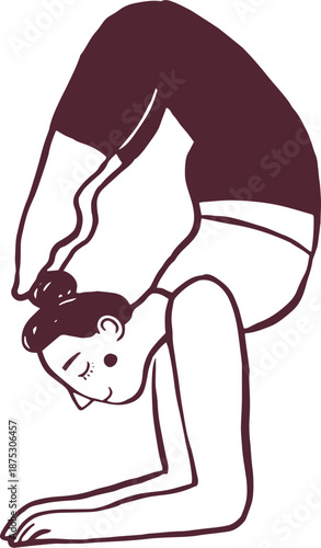 Hand Drawn Woman Character in Scorpion Yoga Pose