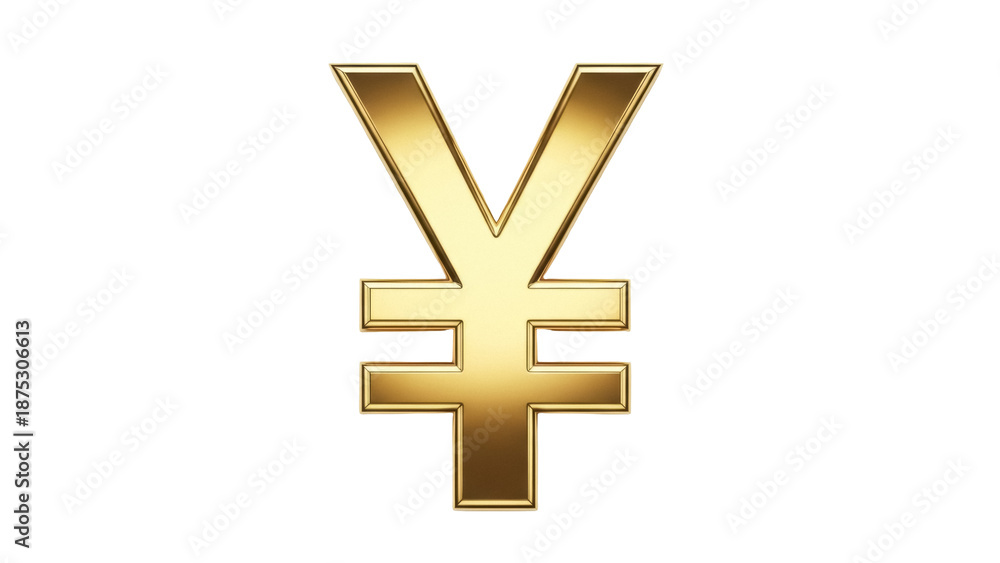 Fototapeta premium Golden yen symbol isolated PNG, currency sign for finance, banking, and international trade on transparent background, financial icon