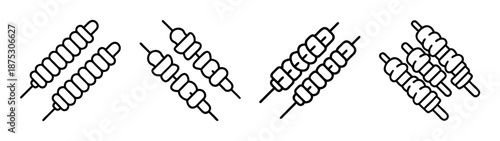 Twisted skewers vector illustration for food preparation and grilling bbq design elements isolated set
