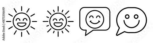 Vector illustration of happy sun and speech bubble emoticons for positive communication design