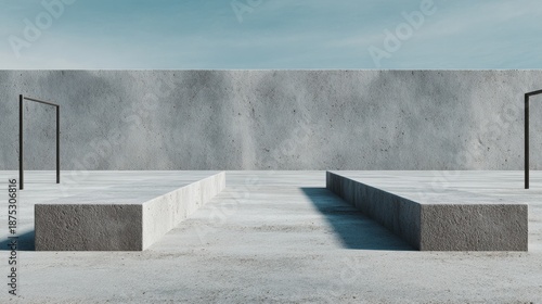 Minimalist Outdoor Obstacle Course with Concrete Structures under Sky