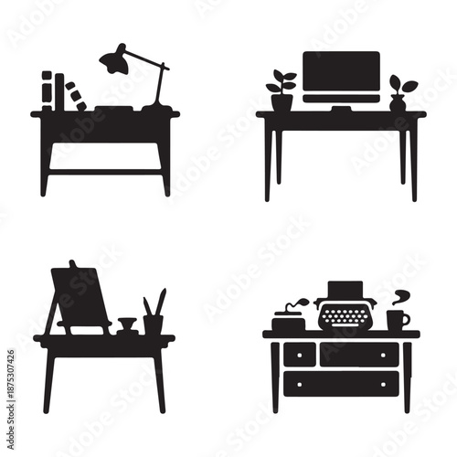 Cozy desk workspace icon symbolizing peaceful home productivity