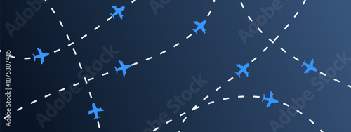 Airplane flight path background. Air travel background design with flight path pattern. Modern airplane travel pattern vector illustration. Flight route vector illustration. Airplane on dashed line