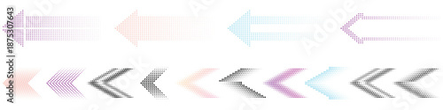 Dotted arrow icon set. Gradient dot vector isolated elements Arrows halftone effect on white background