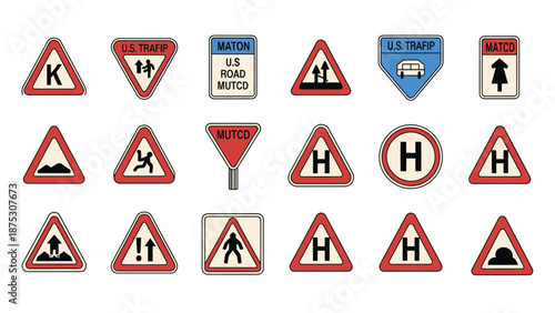 A Collection of Road Signs and Traffic Symbols Warning, Caution, and Information Markers for Safe Navigation